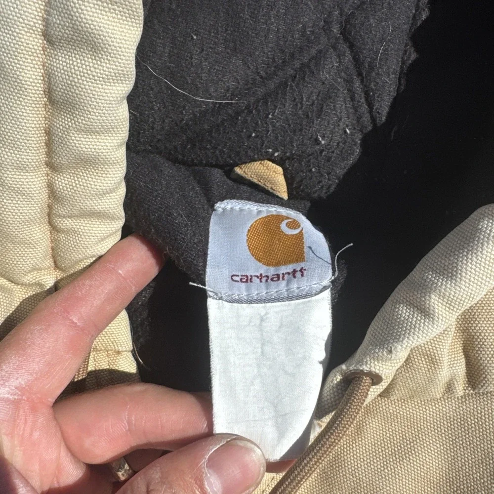 Mens Carhartt Washed Duck Canvas Hoodie Jacket Large Tan